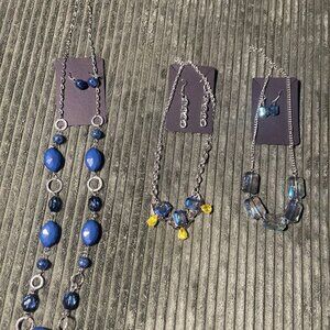 Blue Beaded Silver Tone Necklace & Earring Sets - 3 Styles